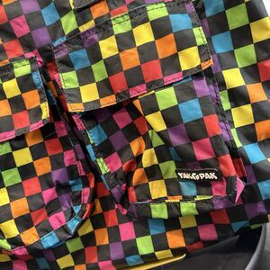 Yak Pak Rainbow Checker Two Handle Bag Y2K 90s Tote Book Bag Vtg Style Pockets
